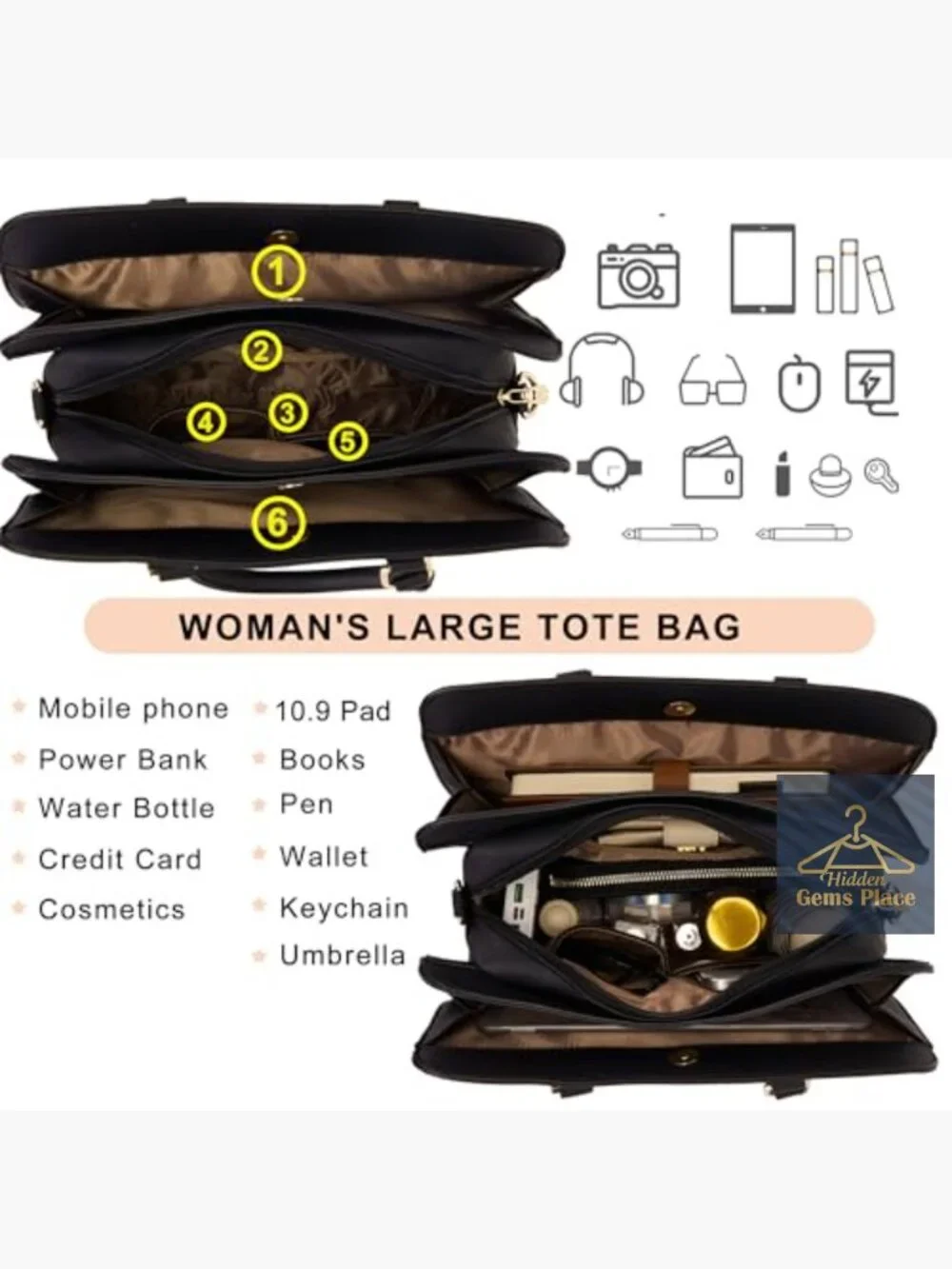 PU Leather Tote Satchel Set with 3 Compartments & RFID Wallet, Crossbody